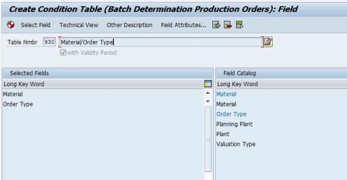 Batch Condition Table for Production Order