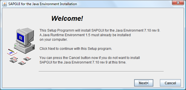 Welcome - SAPGUI for the Java Environment Installation