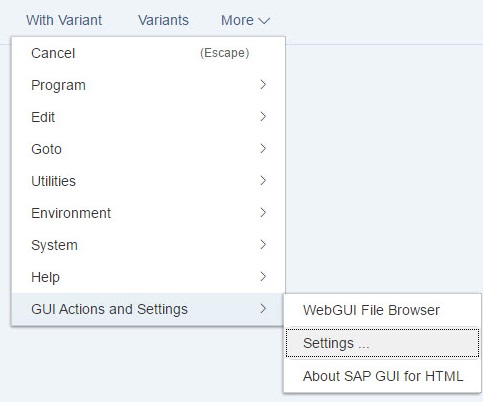 SAP Web GUI settings