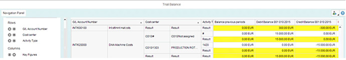 Trial balance showing activity allocation and associated postings.