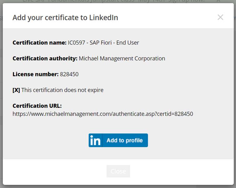 Add your SAP certification to LinkedIn